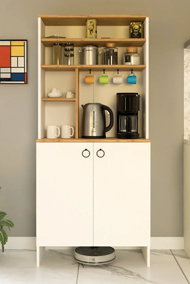 Kahve Köşesi İki Kapaklı Çok Amaçlı Dolap Mutfak Dolabı Erzak Dolabı Kiler Dolabı